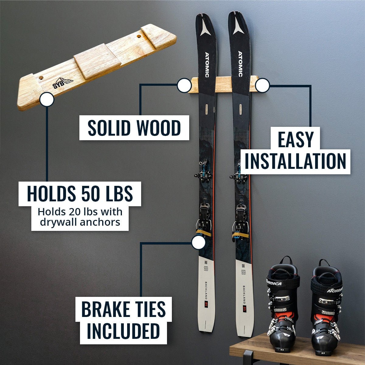 Vail Ski Display | Minimalist Wood Rack | Medium | Backcountry Sportsman
