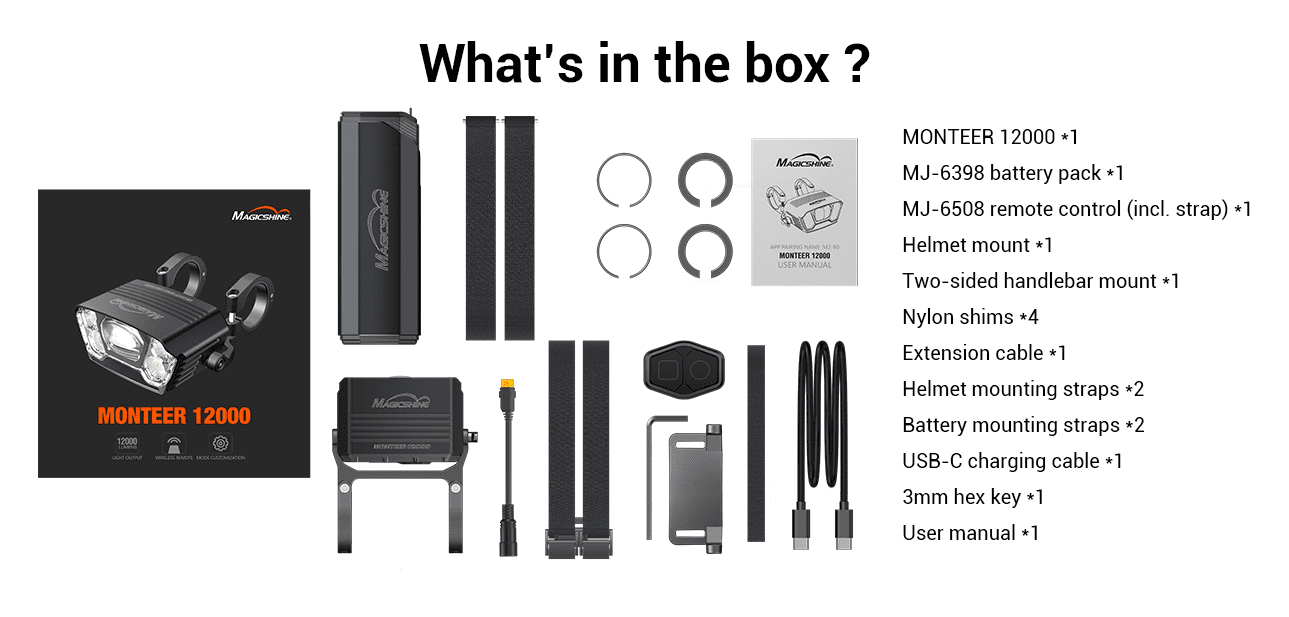 Magicshine MONTEER 12000 Mountain Bike Light,IPX6 Waterproof 12000 Lumen Max Output,20,000mAh Type-C Battery Pack with Reverse Charging Ultimate MTB Light | Backcountry Sportsman
