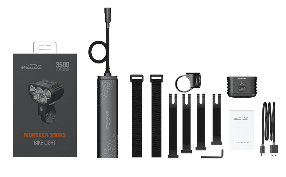 Magicshine Monteer 3500S Nebula Mountain Bike Light, 3500 lumens max Actual Output, 1800 Lumen Flood,1400 Lumen spot, 5200 mAh USB Rechargeable Battery Pack, IPX5 Water Resistent MTB Helmet Light | Backcountry Sportsman