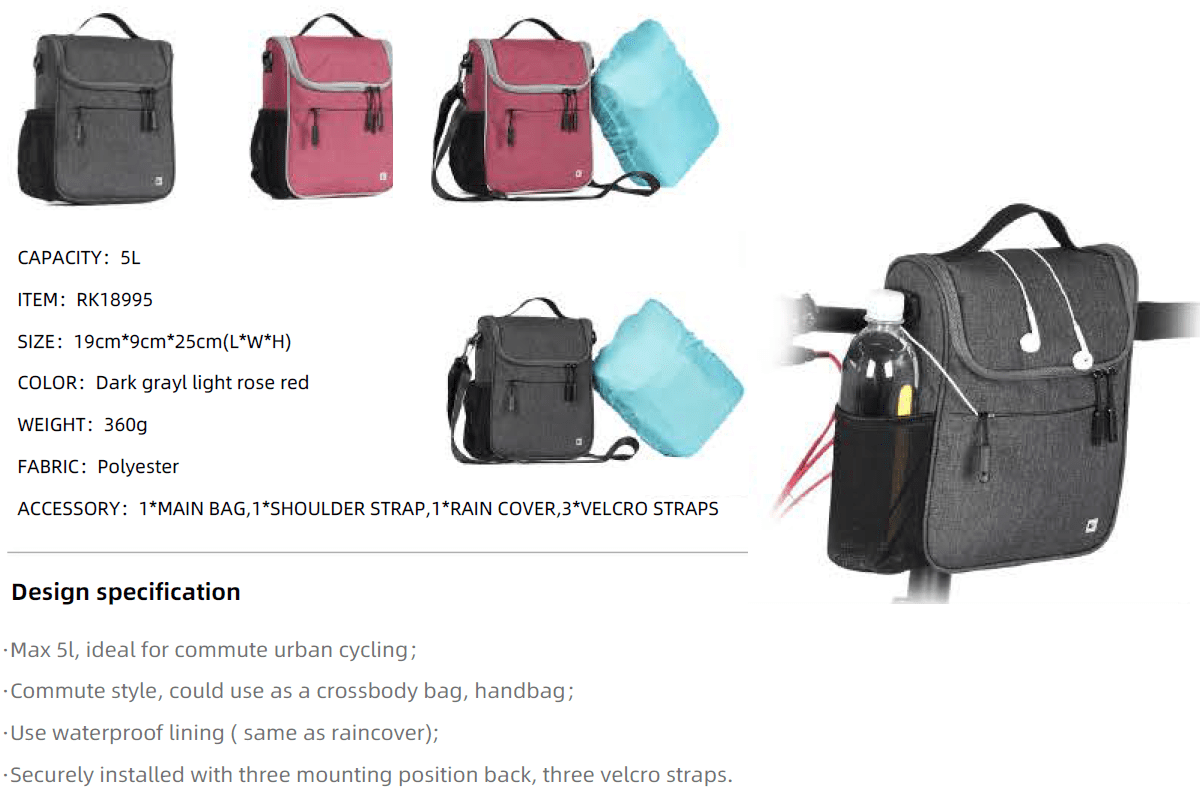 Rhinowalk Bike Front Handlebar Bag with Rain Cover- RK18995 5L | Backcountry Sportsman