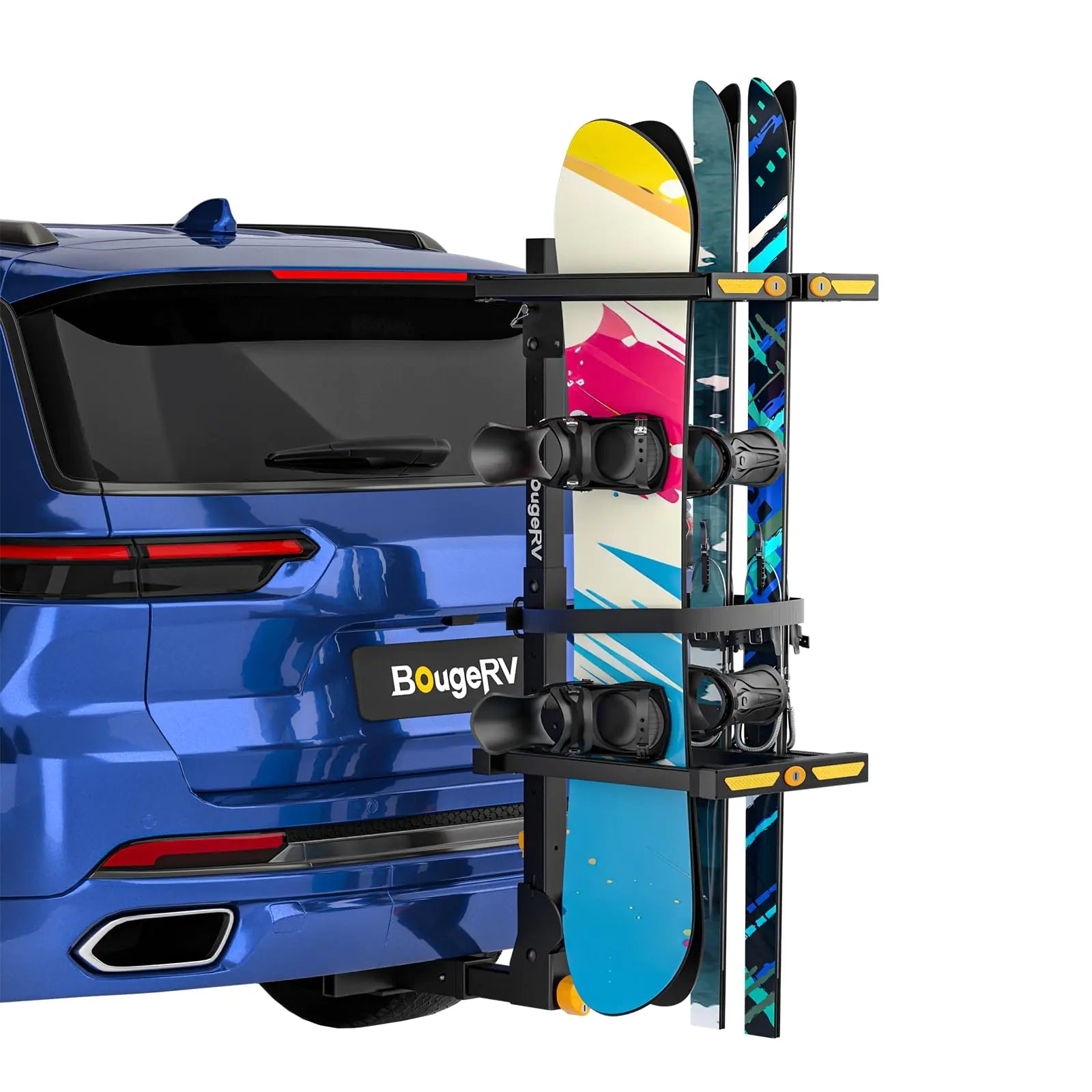 BougeRV Hitch Ski Snowboard Rack with Security Lock Folding and Tilting for Trunk Access Fit for 2" Receiver Max Load 6 Pairs of skis or 4 Snowboards | Backcountry Sportsman