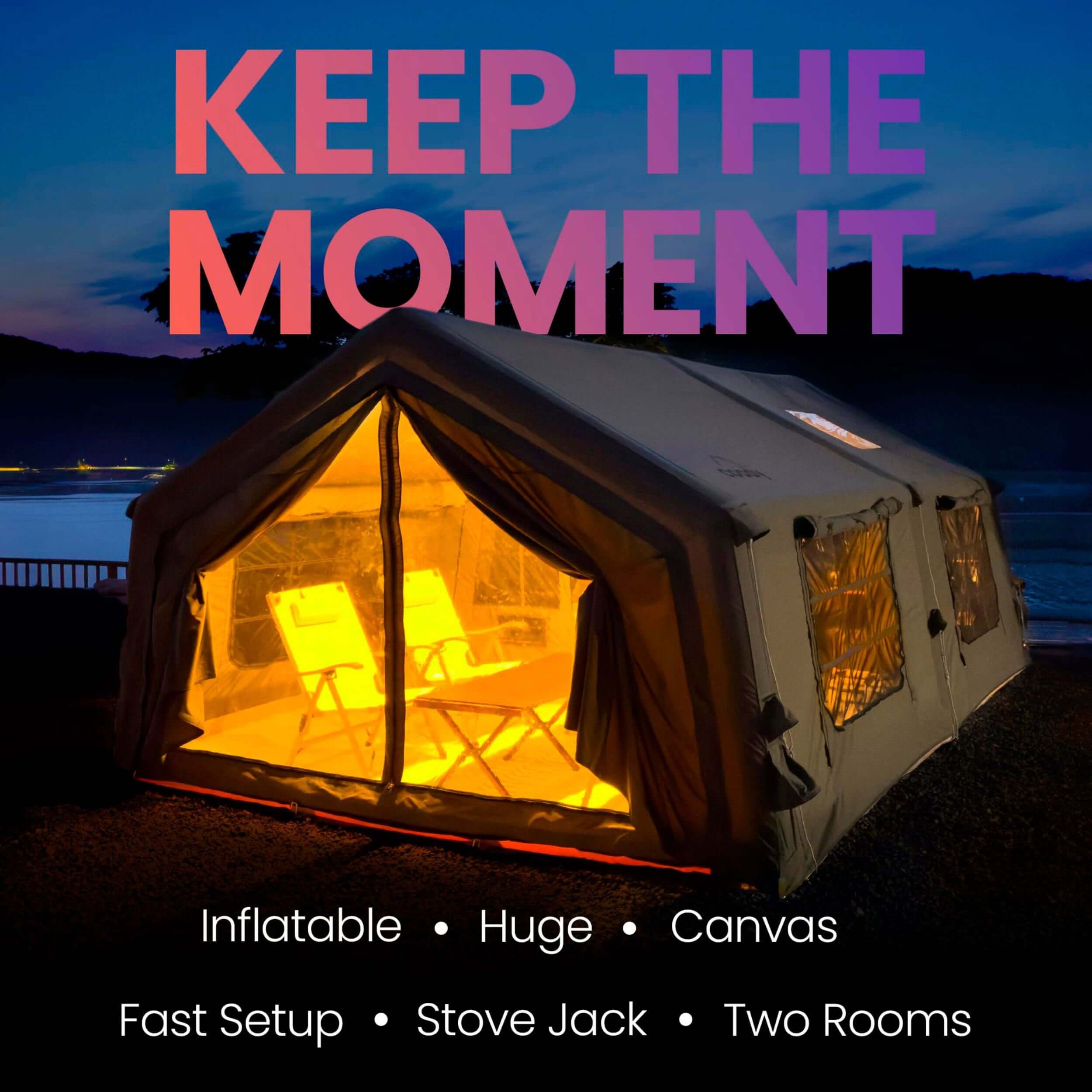 Coody 17.2 | RBM Outdoors (Koala 7) Forest Green + Stove Caminus M - Inflatable Tents with Stove