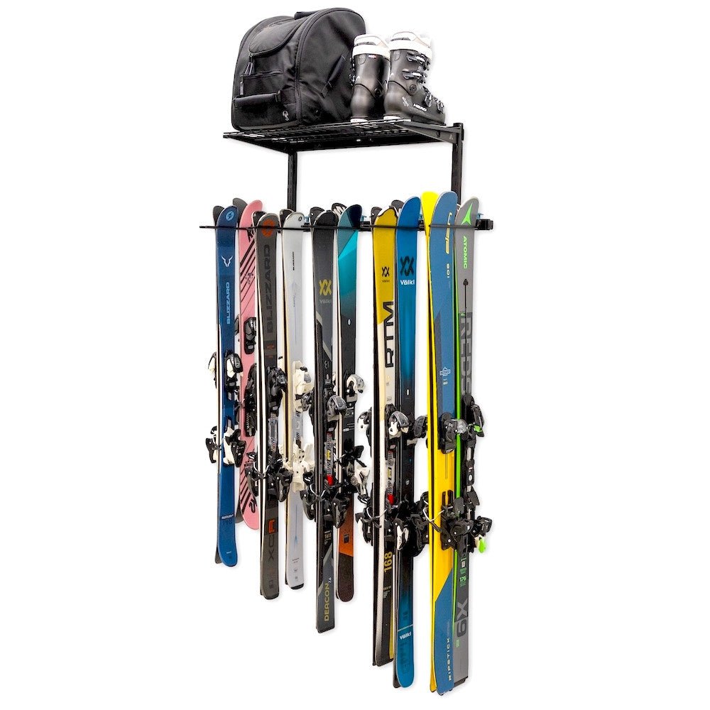 Solitude Ski + Shelf | Adjustable Wall Storage System | Holds 10 Pairs of Skis | Backcountry Sportsman
