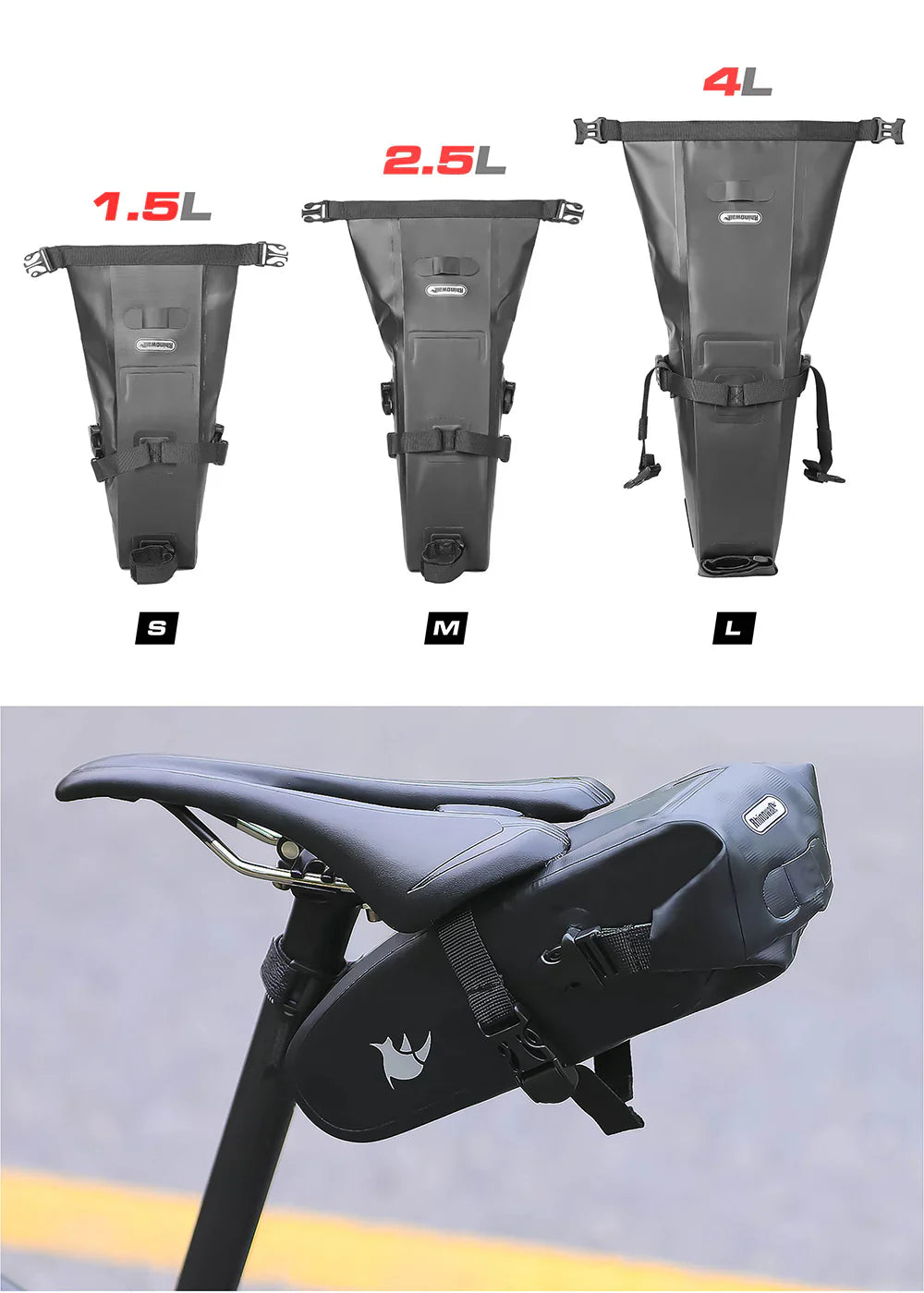 Rhinowalk Waterproof Bike Saddle Seat Bag 2.5L/4L-TF551-TF552 | Backcountry Sportsman
