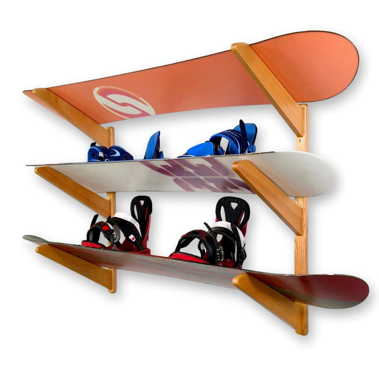 TidyTimber Snowboard Storage Wood Rack | Holds 3 Snowboards | Backcountry Sportsman
